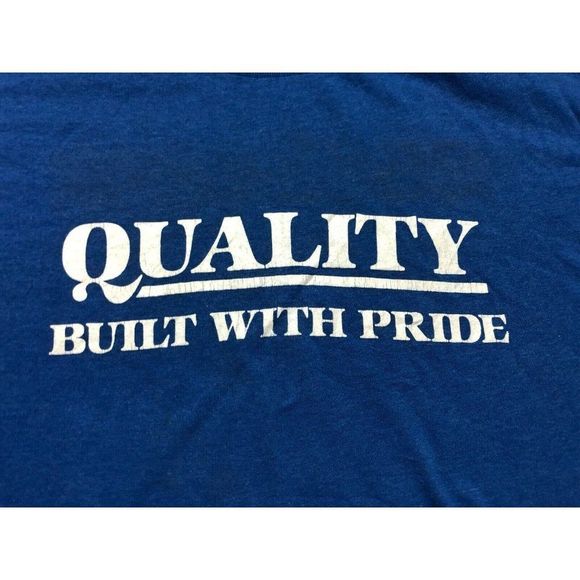 Vintage 90s Quality Built With Pride Men's Single Stitch Tee Size Medium Blue US - Picture 4 of 8